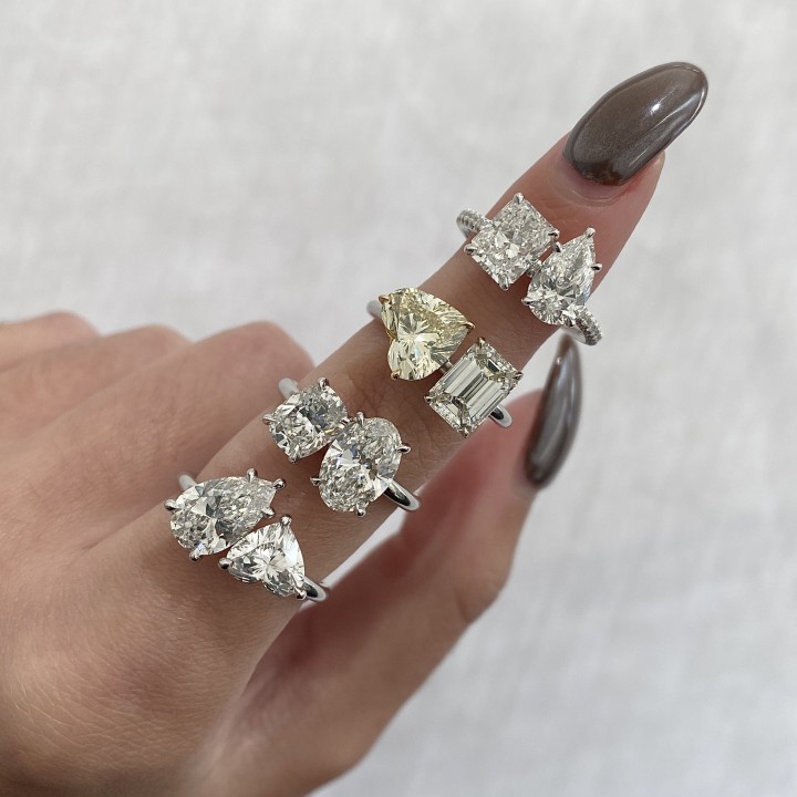 1.5ct Pear and 1.1ct Heart Lab Diamond Duo Ring top