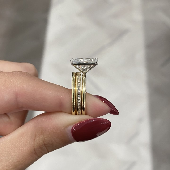 4.19 carat Radiant Cut Lab Diamond Pave Prong Ring top