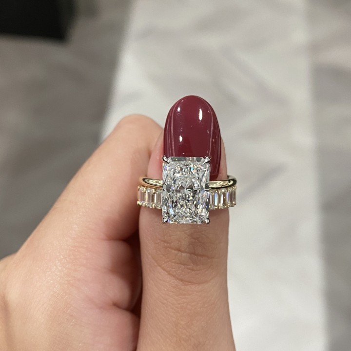 4.19 carat Radiant Cut Lab Diamond Pave Prong Ring top