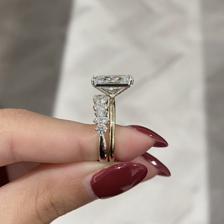 4.19 carat Radiant Cut Lab Diamond Pave Prong Ring top