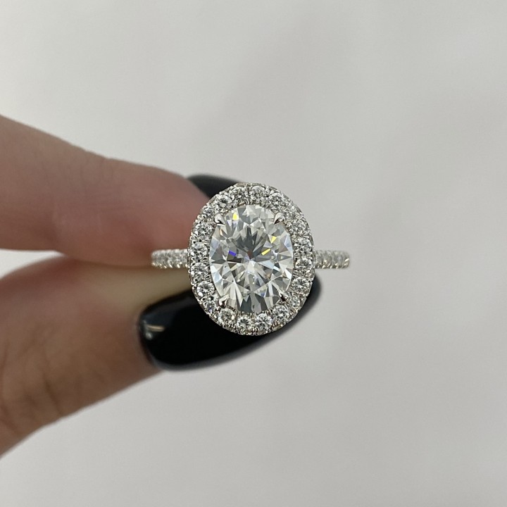 1.19 carat Oval Lab Diamond Double Edge Halo Ring flat