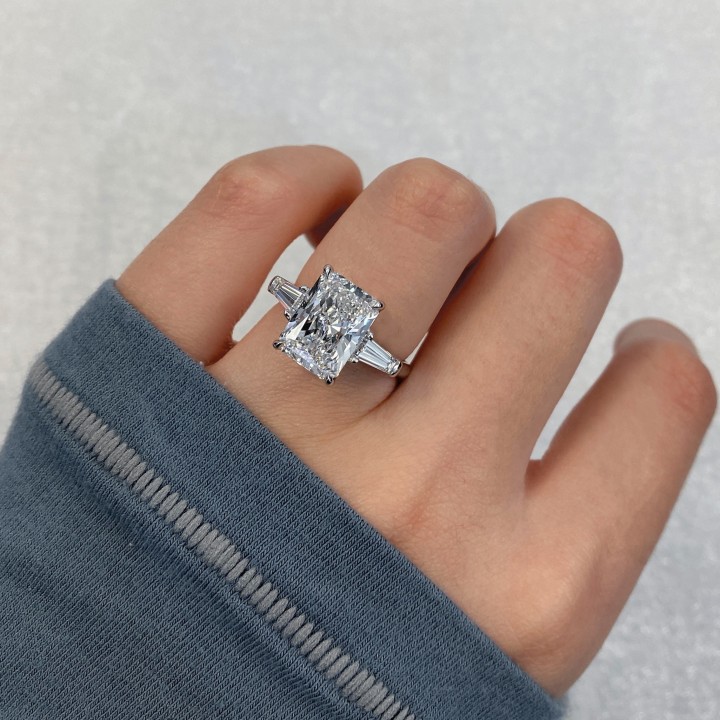 3.81 carat Radiant Cut Lab Diamond Three-Stone Ring flat