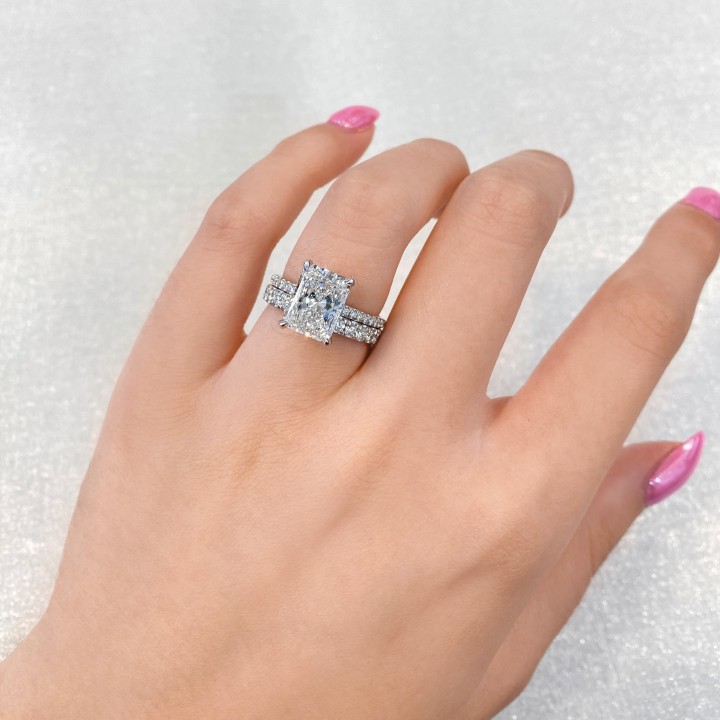3 carat Radiant Cut Diamond Pave Basket Engagement Ring flat