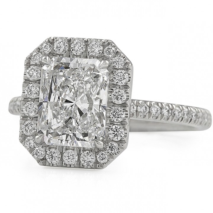 2.02 carat Radiant Cut Diamond Halo Engagement Ring front view