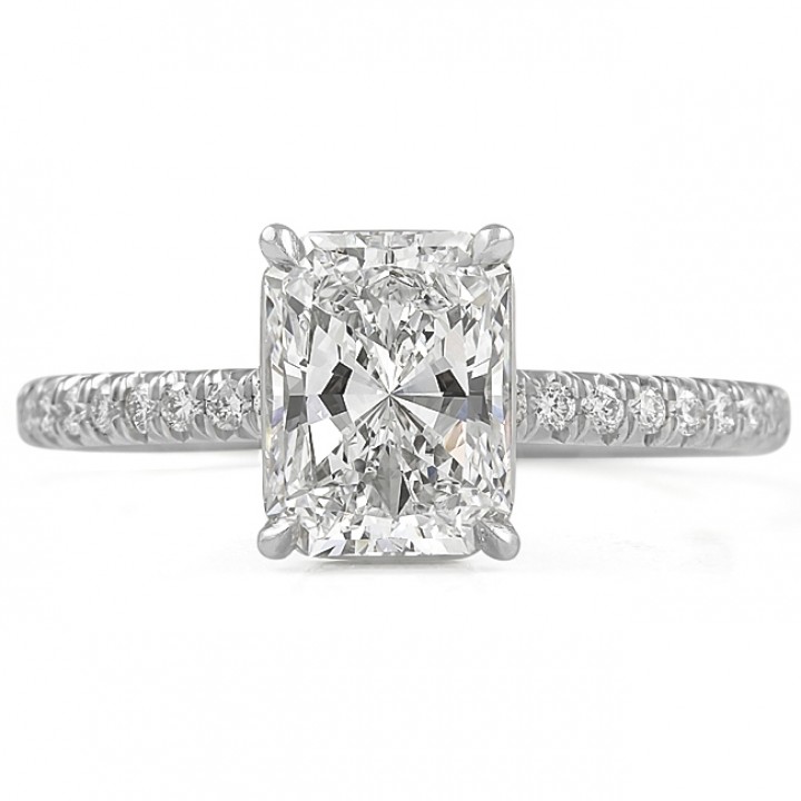 1.5 carat Radiant Cut Diamond Double Signature Wrap Engagement Ring front view white gold