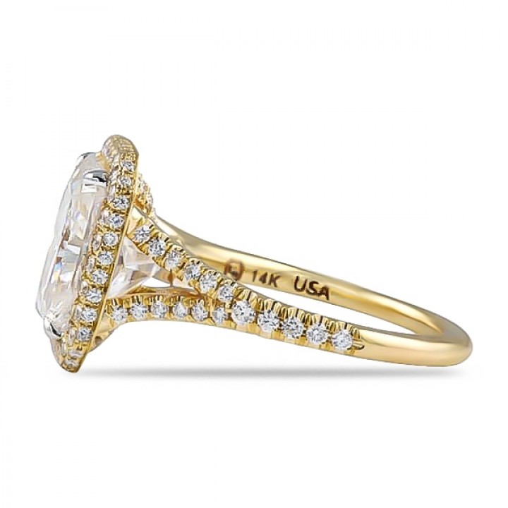 Radiant Cut Moissanite Yellow Gold Halo Engagement Ring top