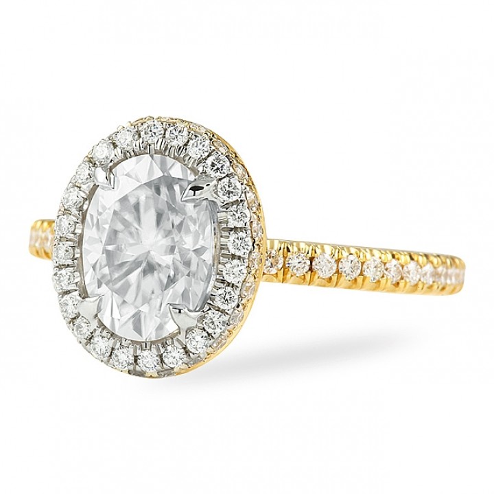 Oval Moissanite Two-Tone Halo Engagement Ring top