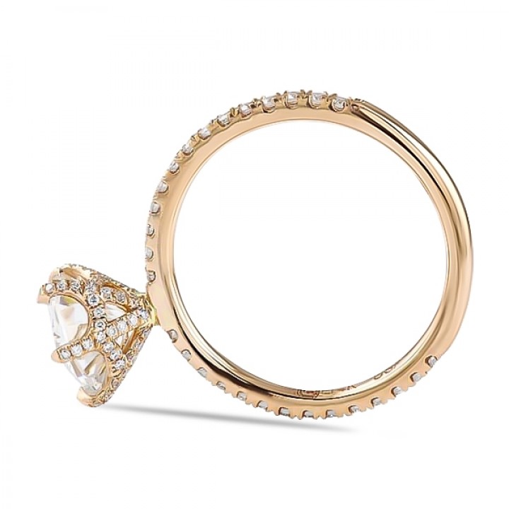 Round Moissanite Rose Gold Pave Style Engagement Ring webbing