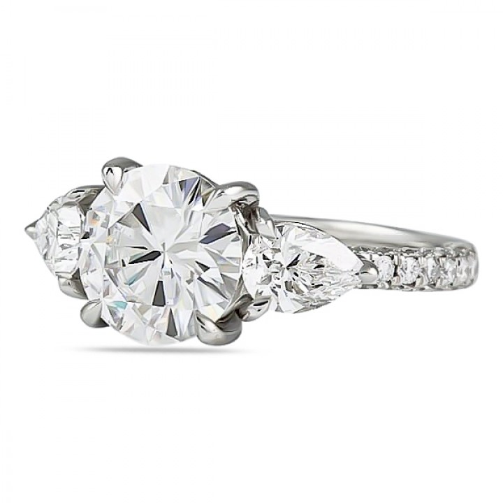 Round Moissanite Three-Stone Engagement Ring flat