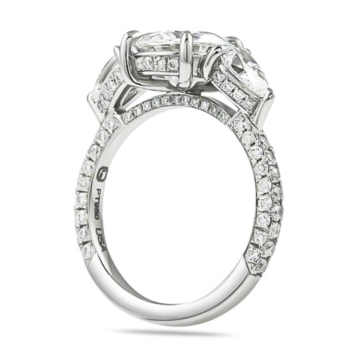 Round Moissanite Three-Stone Engagement Ring flat
