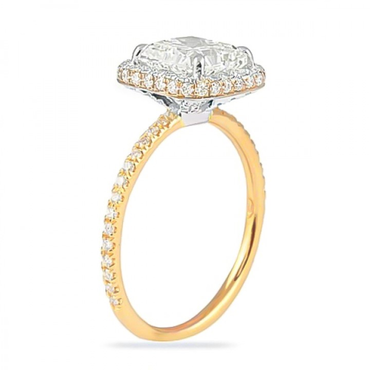 1.50 Carat Radiant Cut Two-Tone Halo Engagement Ring flat