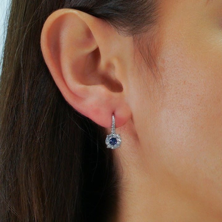 ROUND SAPPHIRE IN DIAMOND HALO EARRINGS