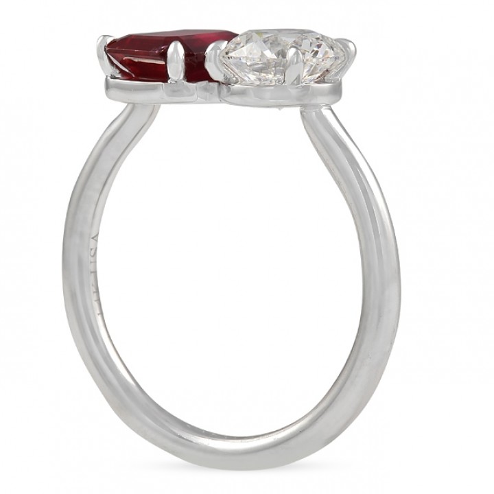 Ruby and Round Diamond Invisible Gallery™ Duo Ring front view 14 karat white gold