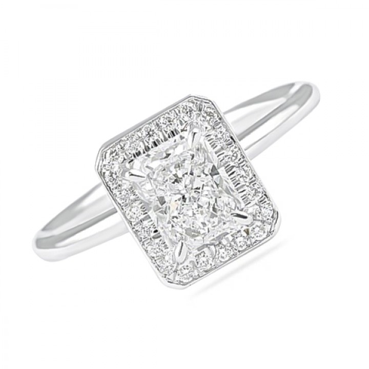 1.01 carat Radiant Cut White Gold Halo Engagement Ring angle