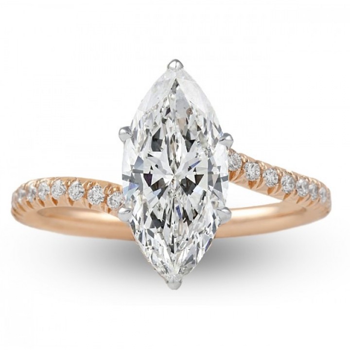 1.75ct Marquise Diamond Rose Gold Swoop Ring flat