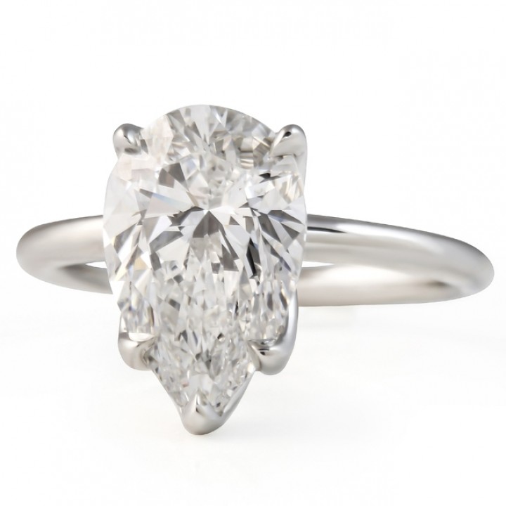 3.22 carat Pear Shape Lab Diamond Lotus Prong Ring details