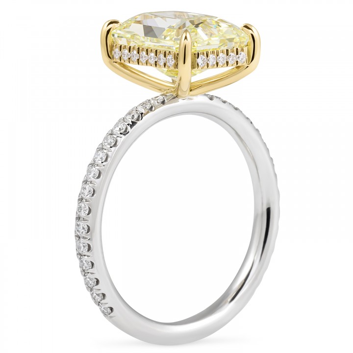3.62 carat Fancy Yellow Radiant Two-Tone Ring flat