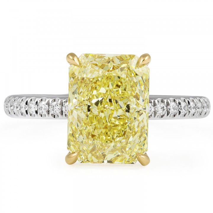 3.62 carat Fancy Yellow Radiant Two-Tone Ring flat