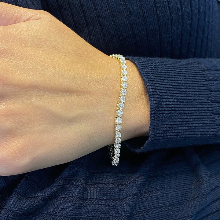 6.60 carat Lab Grown Diamond Yellow Gold Tennis Bracelet flat