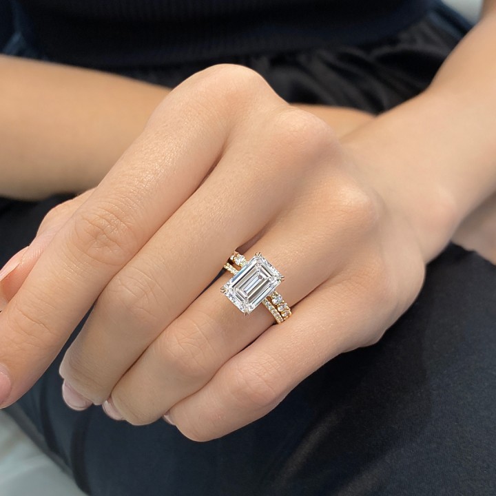 4.05 carat Emerald Cut Lab Diamond Signature Wrap Ring flat