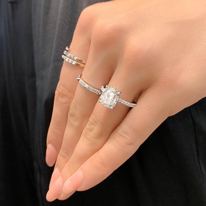 3.61 carat Antique Cushion Cut Lab Diamond Ring flat