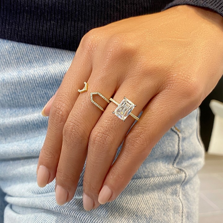 2.73 carat Hybrid Step Cut Lab Diamond Two-Tone Ring flat