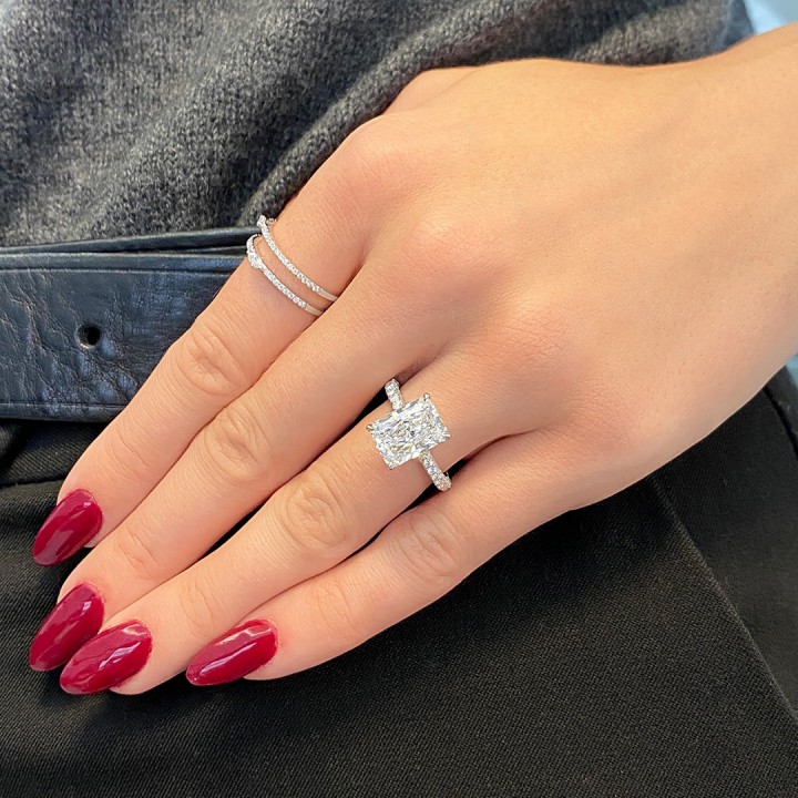 3.71 carat Radiant Cut Lab Diamond Hidden Halo Ring flat