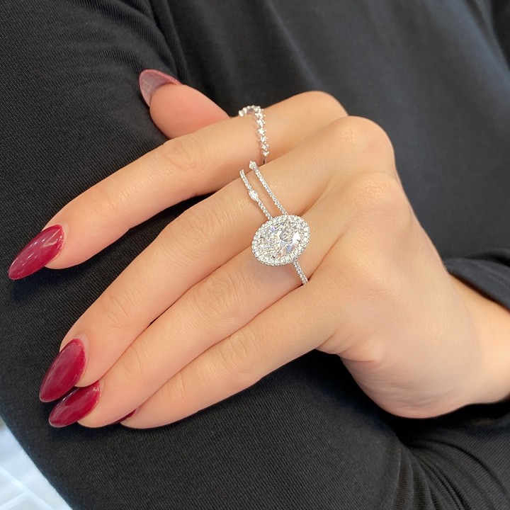 2.73 carat Oval Lab Diamond Double Edge Halo Engagement Ring flat