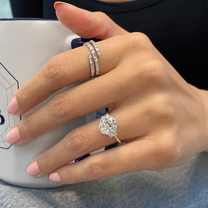 3.06 carat Cushion Cut Lab Diamond Three-Stone Ring flat