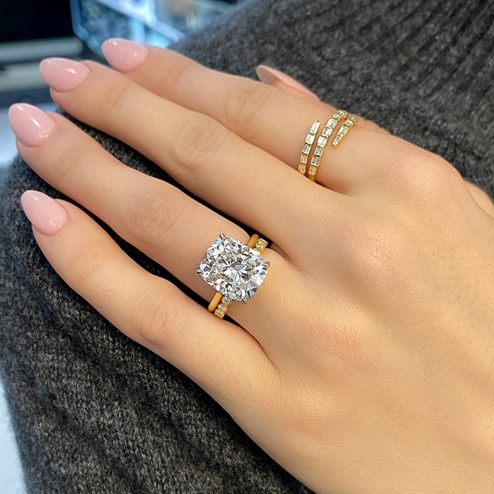 7.54 carat Cushion Cut Lab Diamond Pave Prong Engagement Ring flat