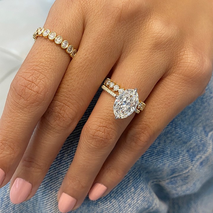 3.75 carat Antique Oval Lab Diamond Compass Set Engagement Ring flat