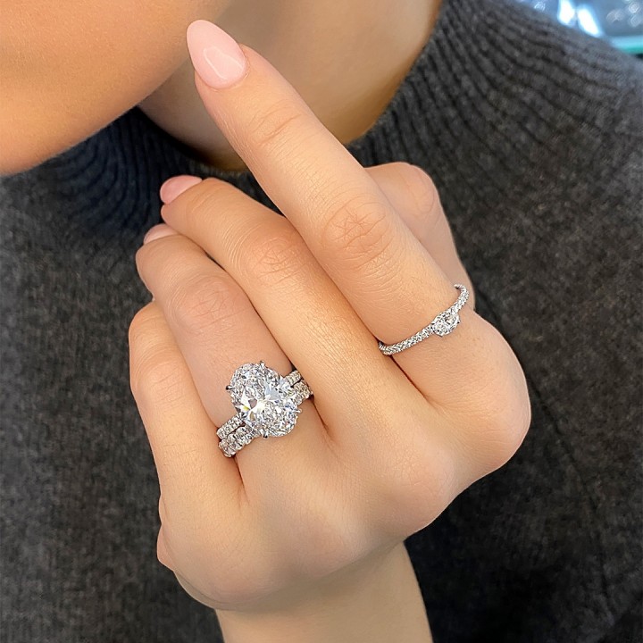 6.53 carat Oval Lab Diamond Signature Wrap Engagement Ring flat
