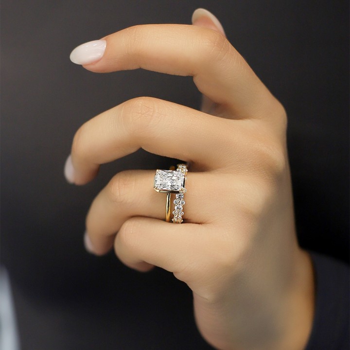 2.24 carat Radiant Cut Lab Diamond Solitaire Hidden Halo™ Ring flat