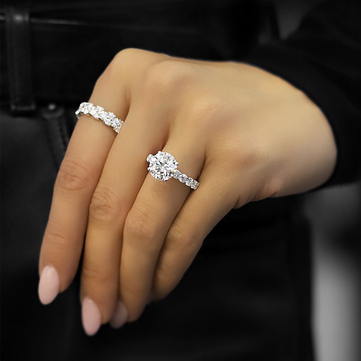 3.51 carat Round Lab Diamond U-Shape Band Ring flat