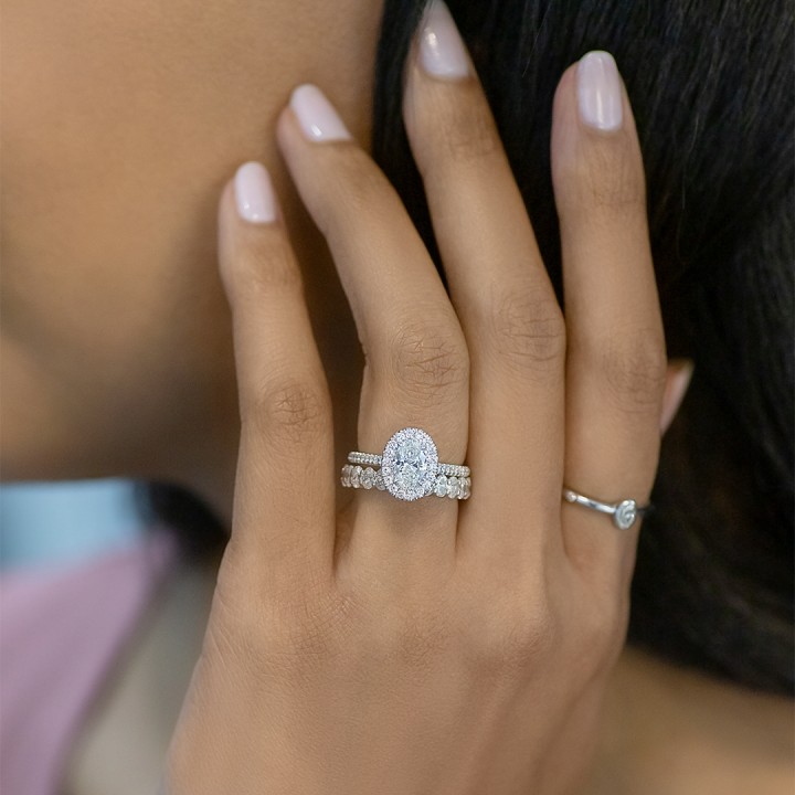.90ct Oval Diamond White Gold Halo Engagement Ring top