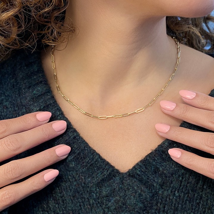 Gold Paper Clip Necklace 18k Yellow Gold