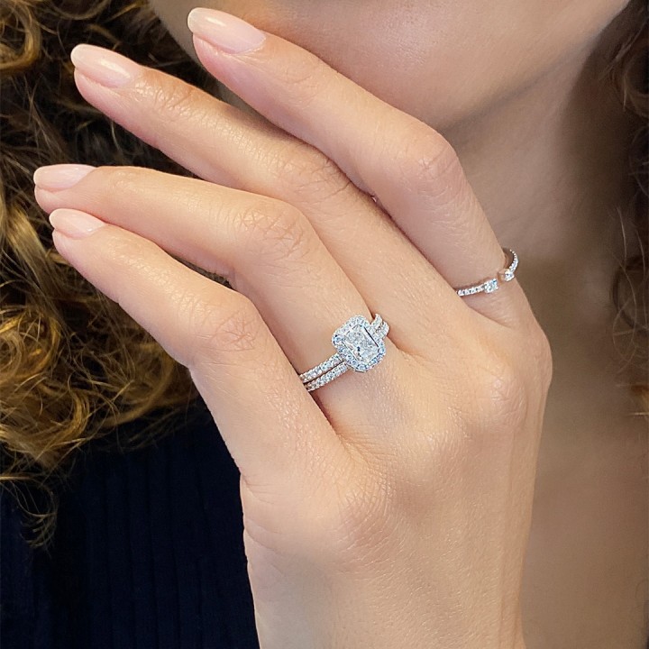 0.60 Carat Radiant Cut Diamond Bezel Halo Ring flat