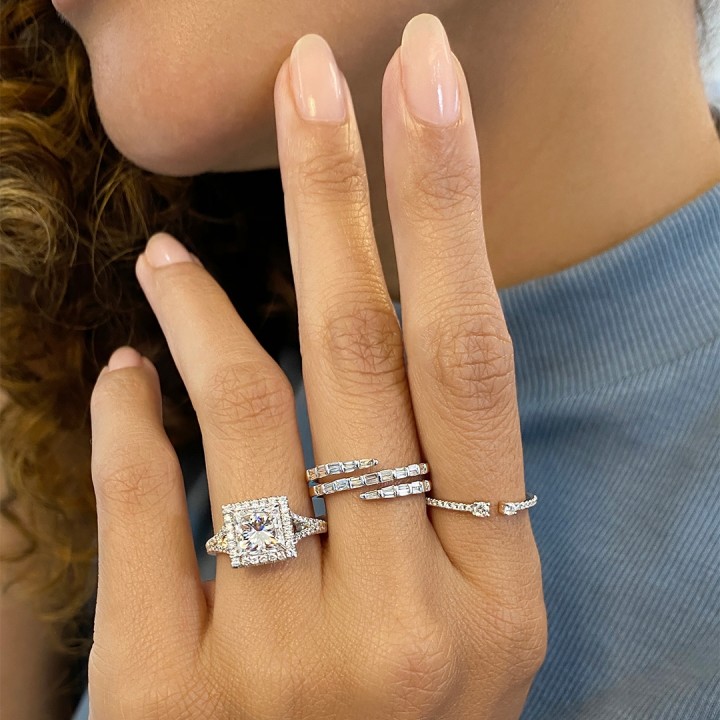 2.01ct Princess Cut Diamond Halo & Split Engagement Ring flat