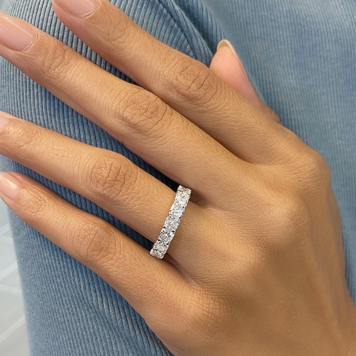 5.30ct Cushion Cut Lab Diamond Eternity Band flat