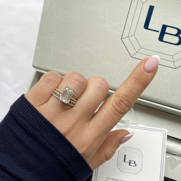 4.05 carat Emerald Cut Lab Diamond Signature Wrap Ring flat