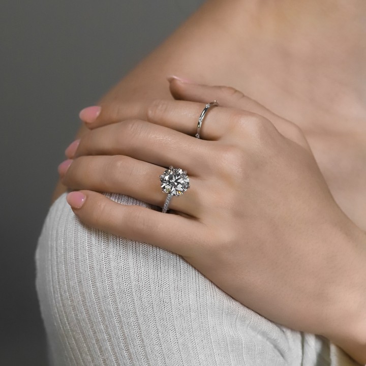 7.20 Carat Round Lab Diamond Three Row Band Ring flat