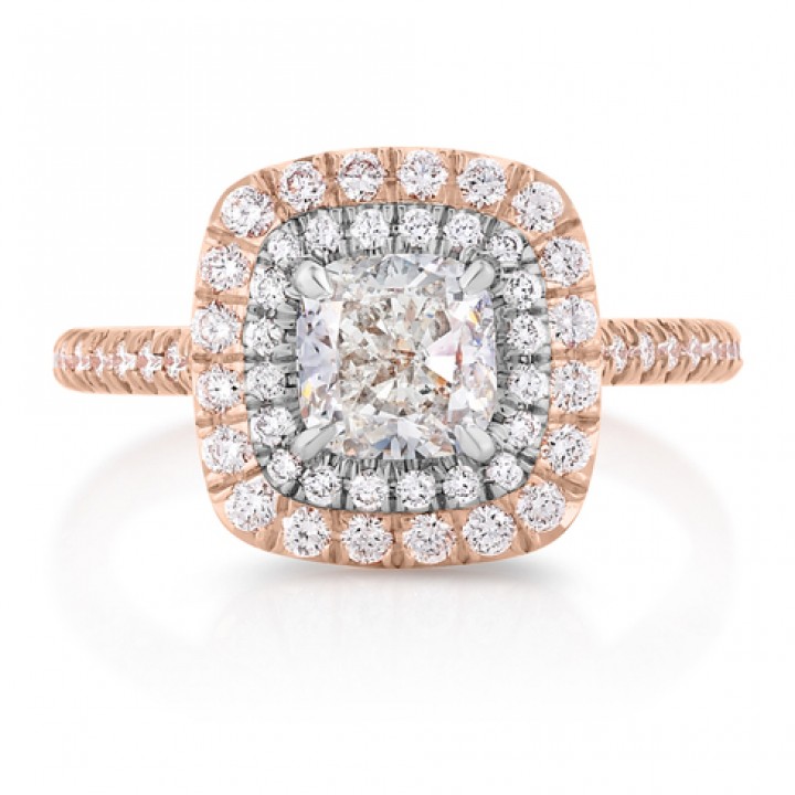 1.00 carat Cushion Diamond Two-Tone Double Halo Engagement Ring