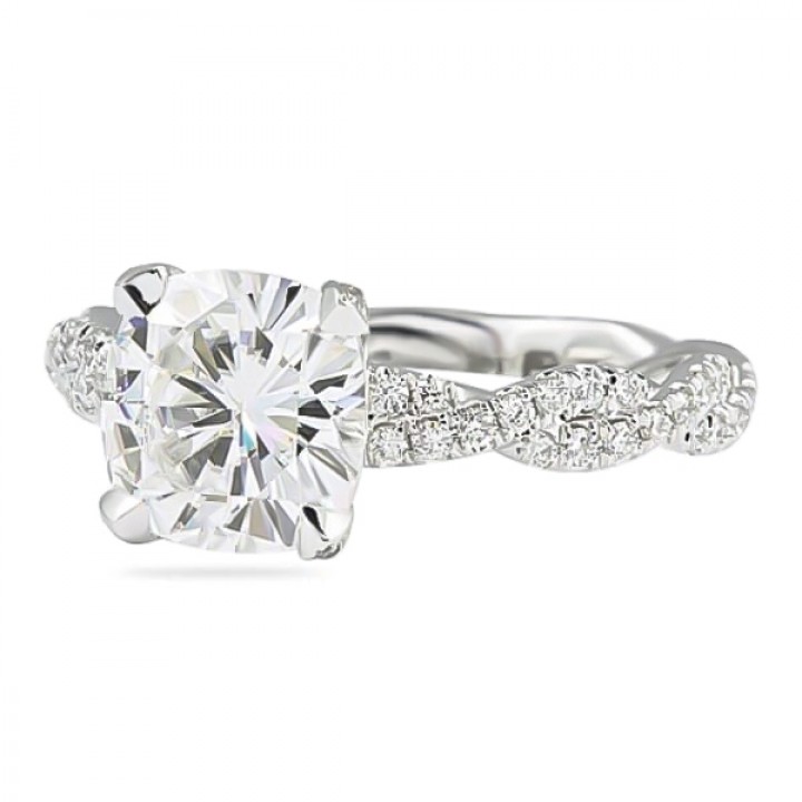 Cushion Moissanite Rose Gold Braided Band Ring rg straight