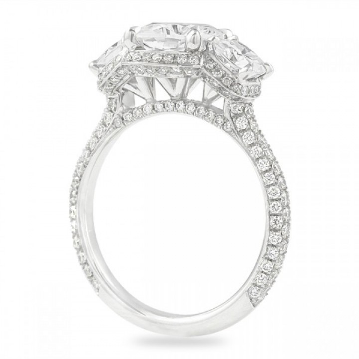 Cushion Moissanite Three-Stone Hidden Halo Engagement Ring