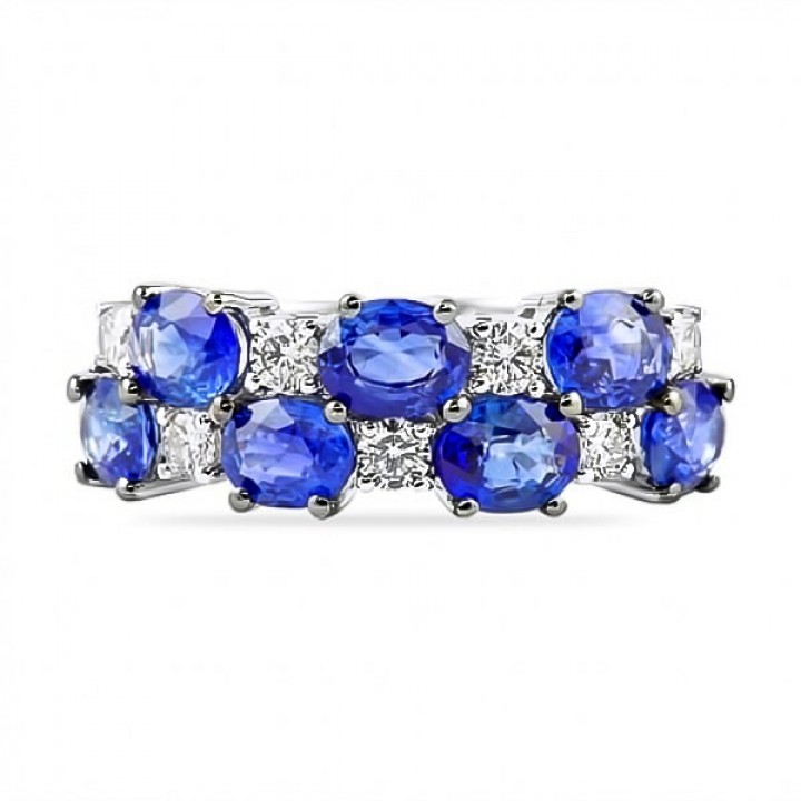 Oval Sapphire and Round Diamond Wedding Band flat