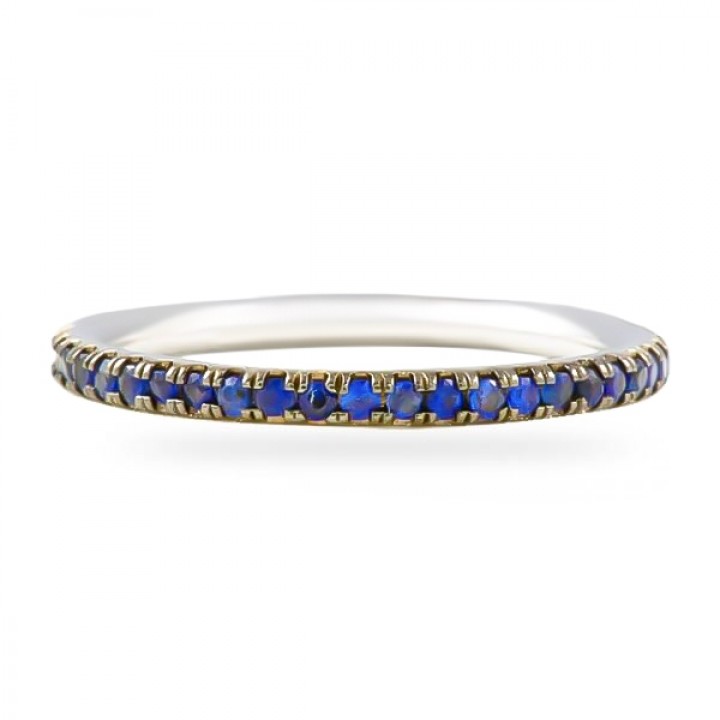 Pave Sapphire Black Rhodium Gold Eternity Band flat