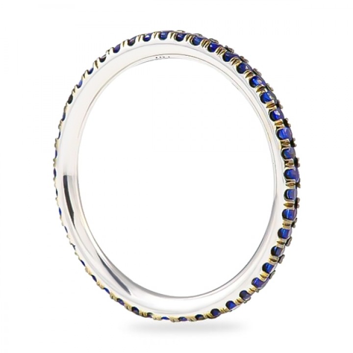 Pave Sapphire Black Rhodium Gold Eternity Band flat