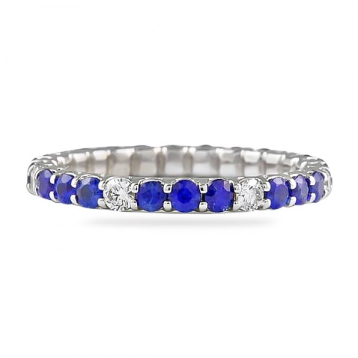 Sapphire and Diamond Shared Prong Eternity Band flat