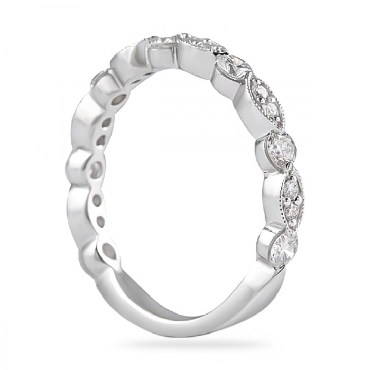 0.60ct Round Diamond In Marquise Bezel Wedding Band flat