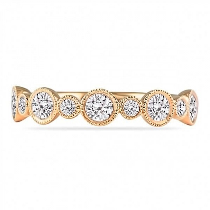 0.90 Carat Bezel Set Round Diamond Rose Gold Wedding Band flat